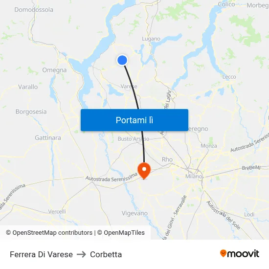 Ferrera Di Varese to Corbetta map