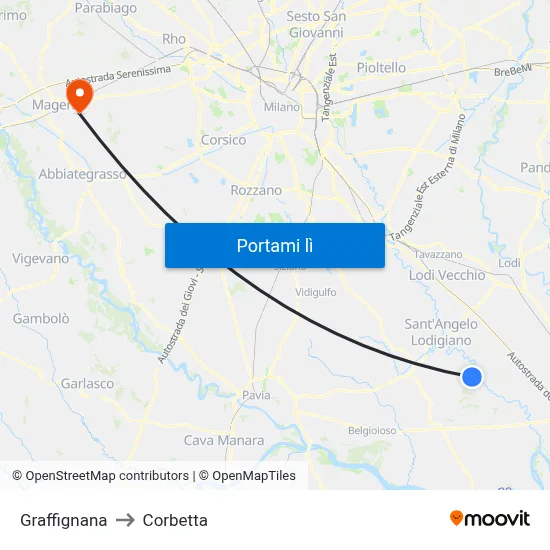 Graffignana to Corbetta map