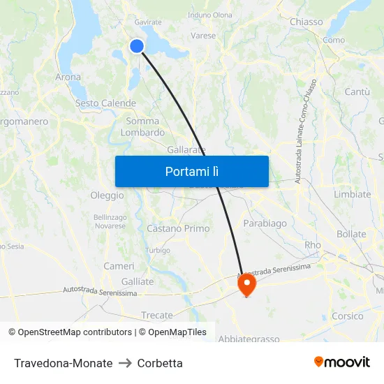 Travedona-Monate to Corbetta map