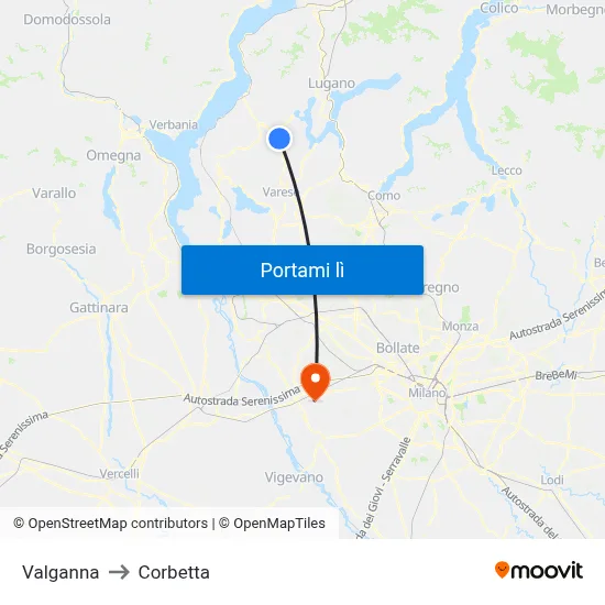 Valganna to Corbetta map