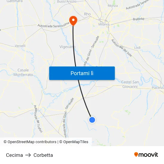 Cecima to Corbetta map