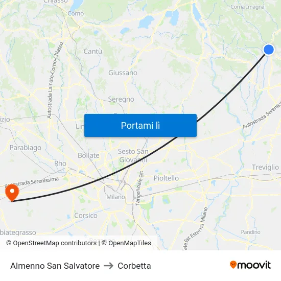 Almenno San Salvatore to Corbetta map