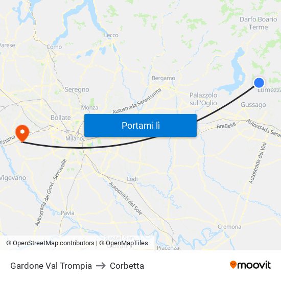 Gardone Val Trompia to Corbetta map