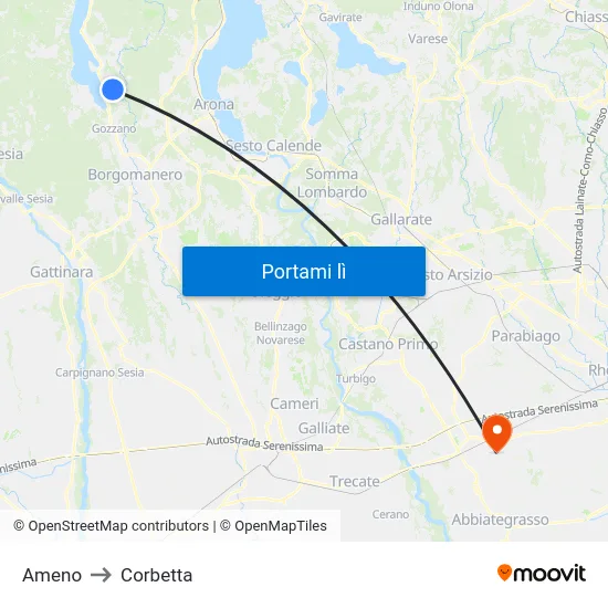 Ameno to Corbetta map