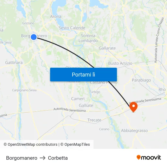 Borgomanero to Corbetta map