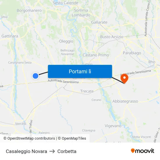 Casaleggio Novara to Corbetta map