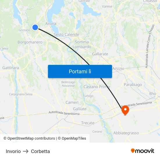 Invorio to Corbetta map