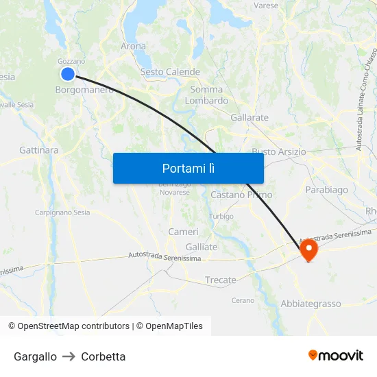Gargallo to Corbetta map