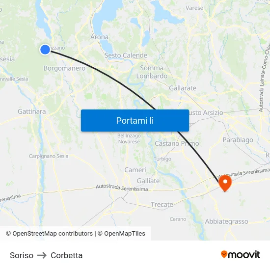 Soriso to Corbetta map