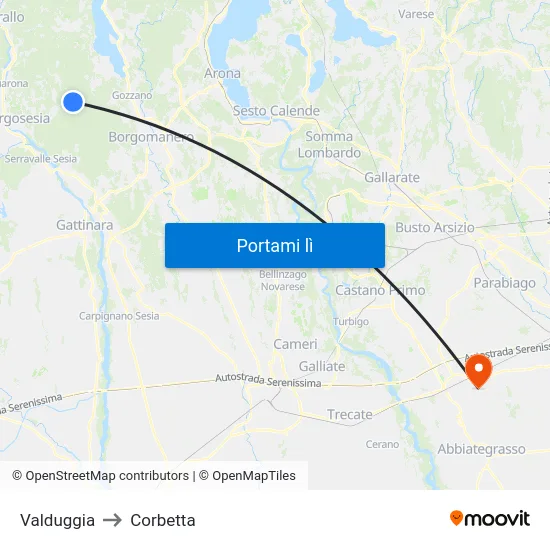 Valduggia to Corbetta map