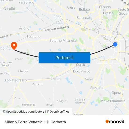 Milano Porta Venezia to Corbetta map
