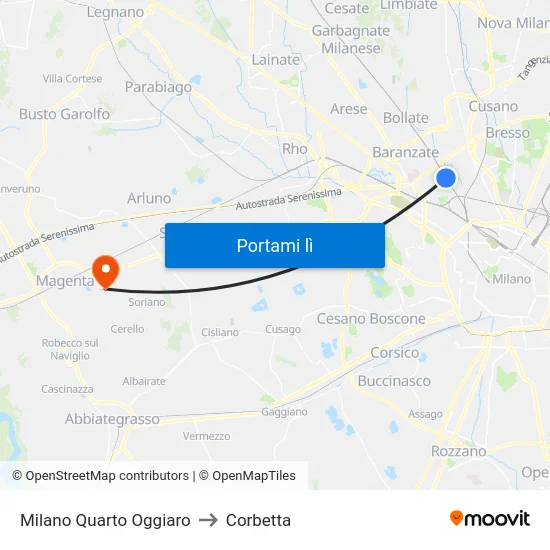 Milano Quarto Oggiaro to Corbetta map