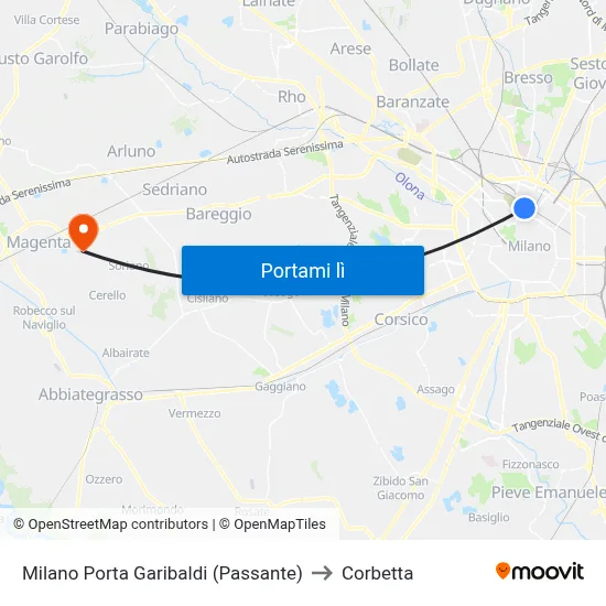 Milano Porta Garibaldi (Passante) to Corbetta map