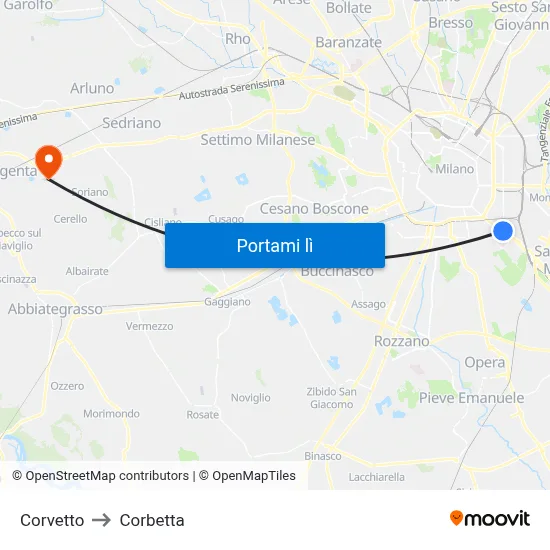 Corvetto to Corbetta map