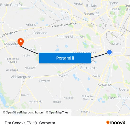 P.ta Genova FS to Corbetta map