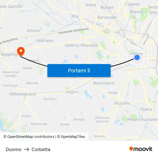Duomo to Corbetta map
