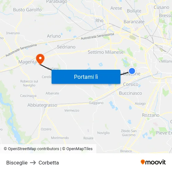 Bisceglie to Corbetta map