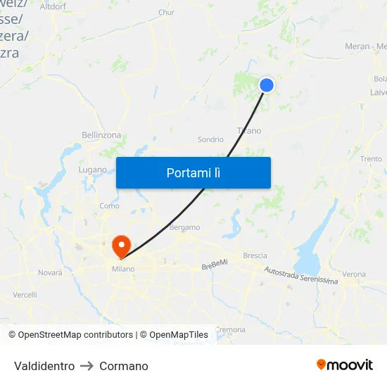 Valdidentro to Cormano map