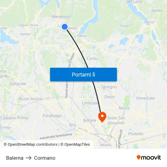 Balerna to Cormano map