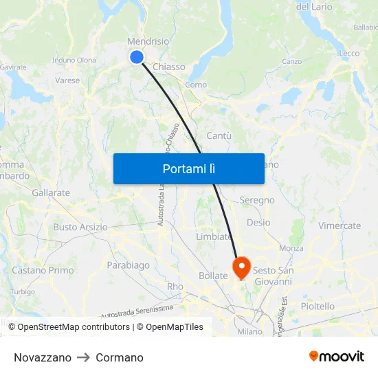 Novazzano to Cormano map