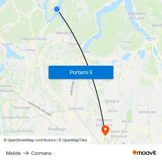 Melide to Cormano map