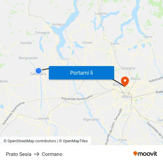 Prato Sesia to Cormano map