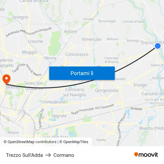 Trezzo Sull'Adda to Cormano map