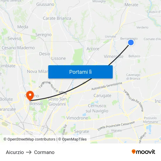 Aicurzio to Cormano map