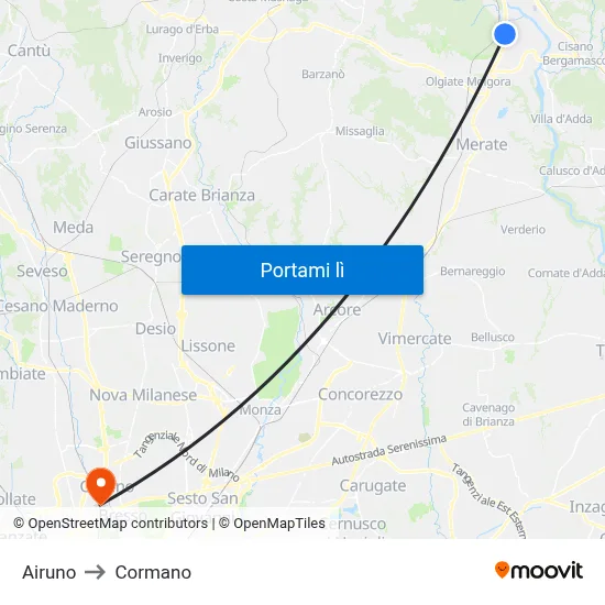 Airuno to Cormano map