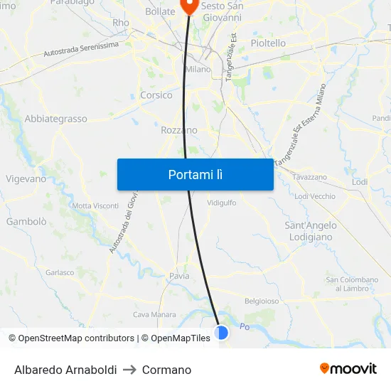 Albaredo Arnaboldi to Cormano map