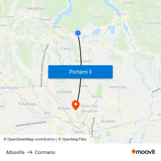 Albavilla to Cormano map