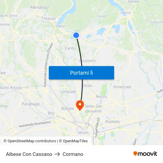 Albese Con Cassano to Cormano map