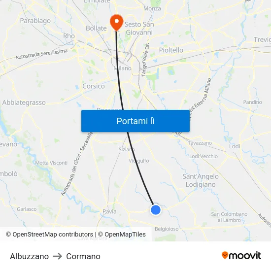 Albuzzano to Cormano map