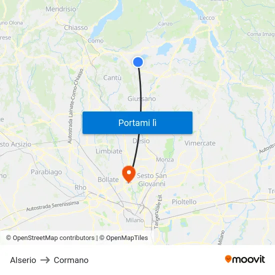 Alserio to Cormano map