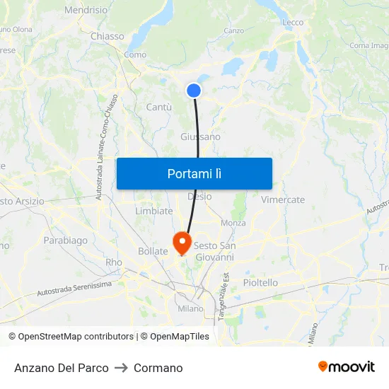 Anzano Del Parco to Cormano map