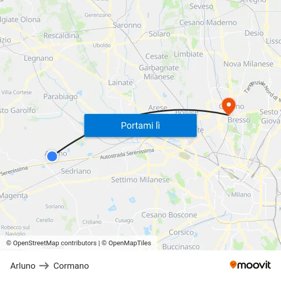 Arluno to Cormano map