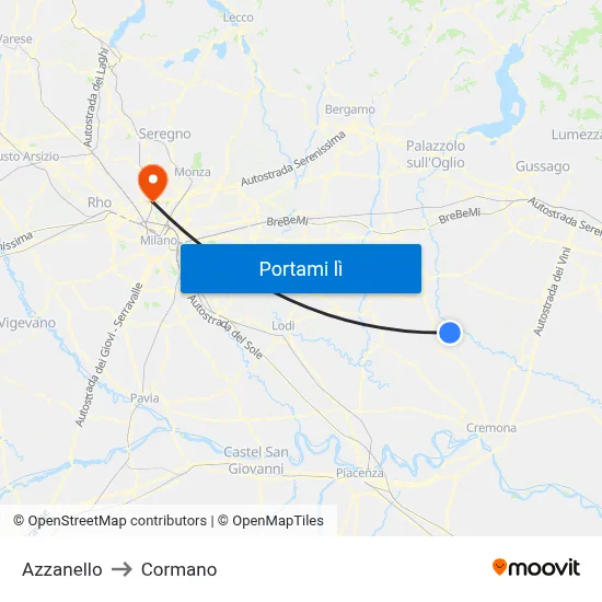 Azzanello to Cormano map