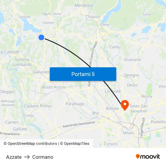 Azzate to Cormano map
