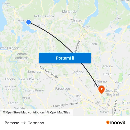 Barasso to Cormano map