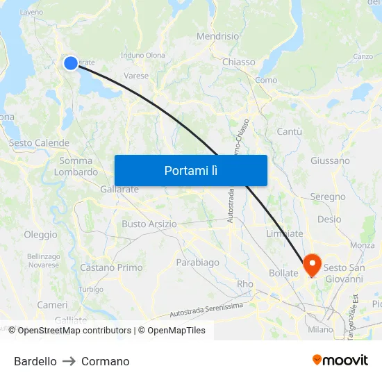 Bardello to Cormano map