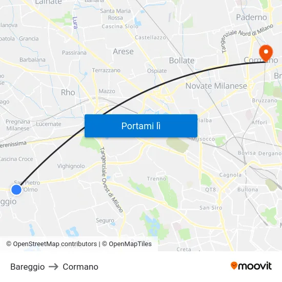 Bareggio to Cormano map