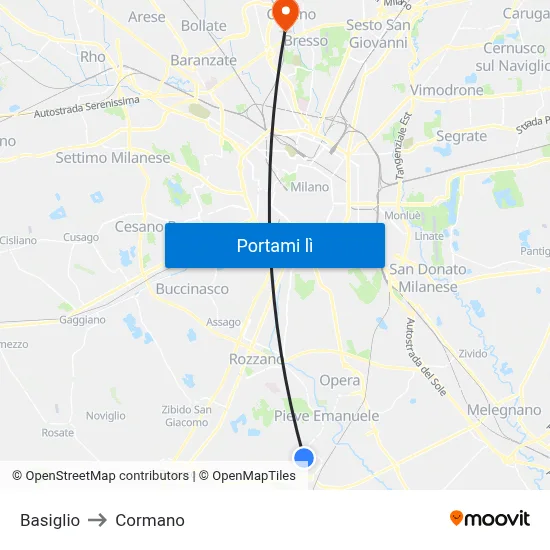 Basiglio to Cormano map