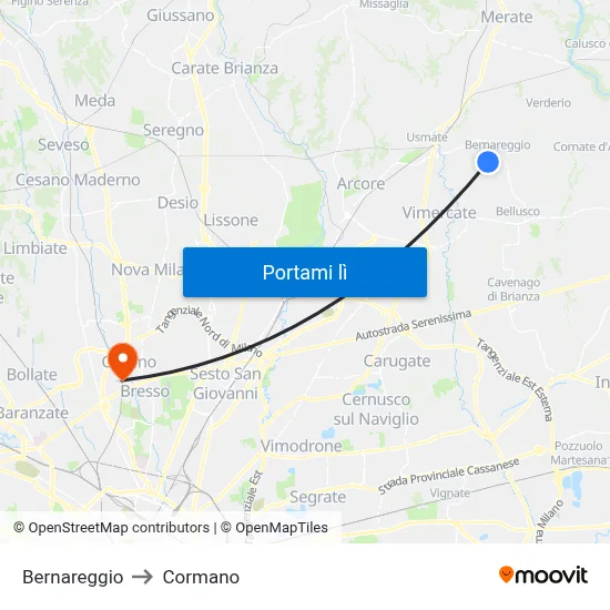 Bernareggio to Cormano map