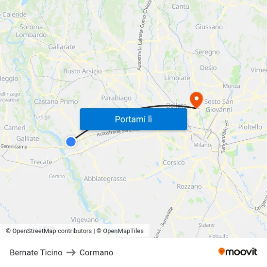 Bernate Ticino to Cormano map
