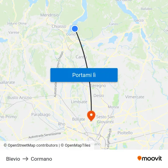 Blevio to Cormano map