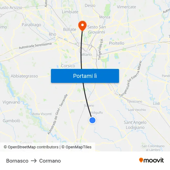 Bornasco to Cormano map