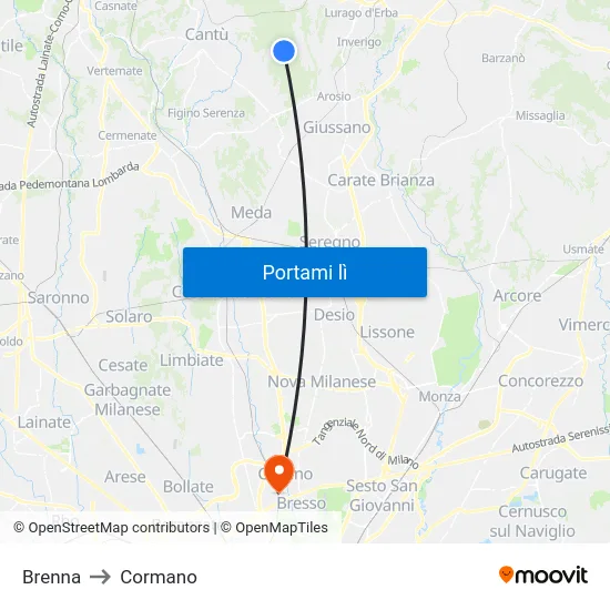 Brenna to Cormano map