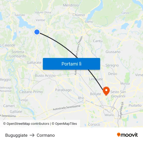 Buguggiate to Cormano map