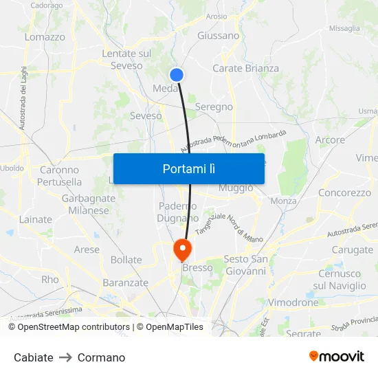 Cabiate to Cormano map