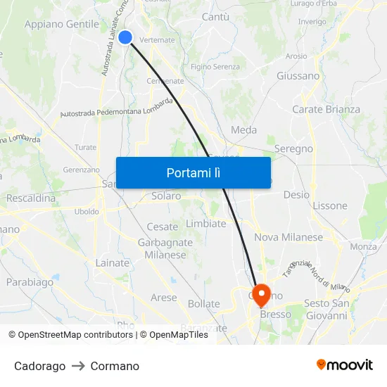 Cadorago to Cormano map